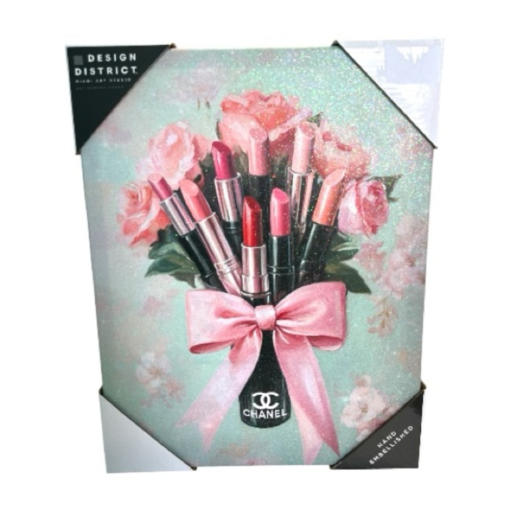 Design District Lipstick and Floral Bouquet Design Canvas Wall Art